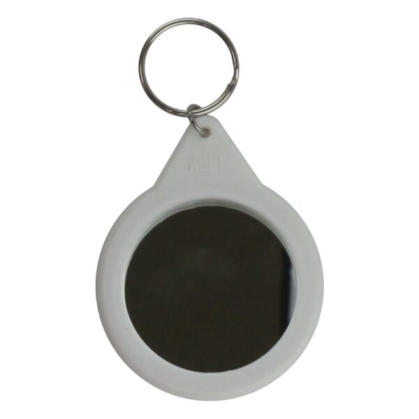 Back of a made up 58mm mirror keyring